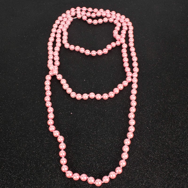 KOSMOS-LI 1920s Retro Faux Pearls Pink Beads Cluster Long Pearl Necklace 58" for Women Jewelry - Image 3